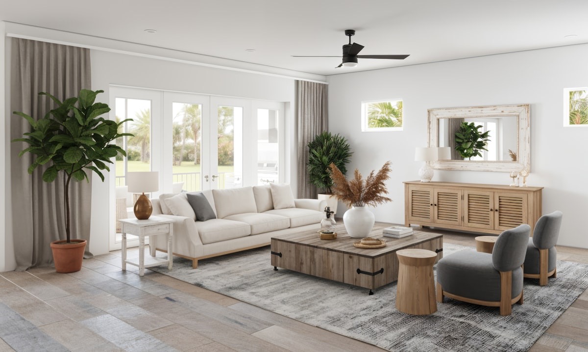 Intérieur lumineux d’une location de vacances, murs blancs et lumière méditerranéenne